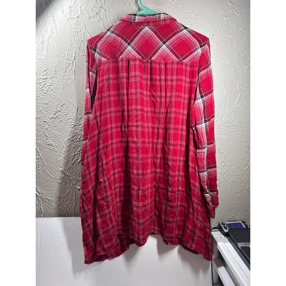 J. Jill Women Red Black Plaid Button Front Tunic Swing Top Pockets Size Medium - Picture 3 of 5